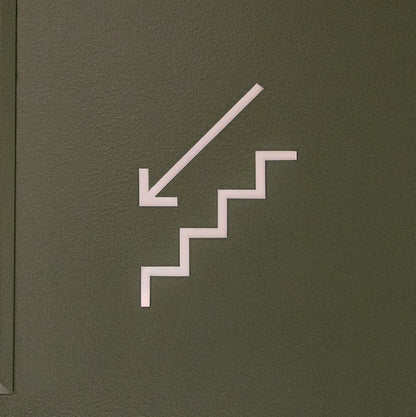 Pictogramme Escalier descendant blanc, vue rapprochée