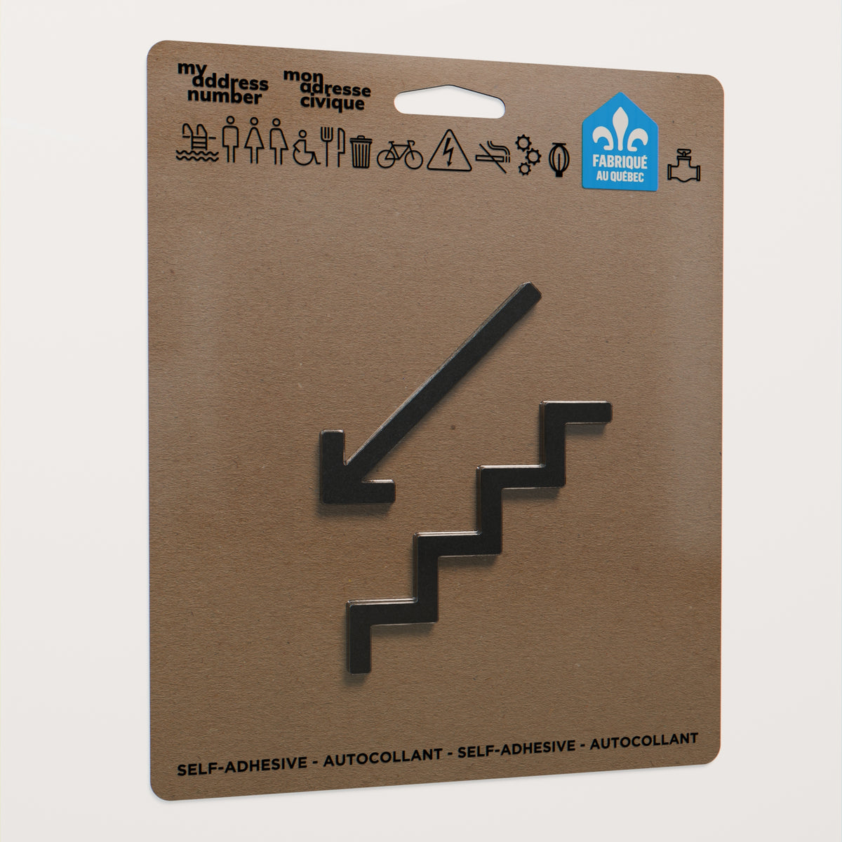Pictogramme Escalier descendant noir dans son emballage