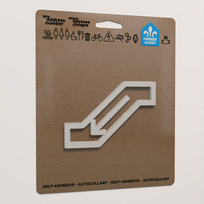 Pictogramme Escalier roulant descendant blanc dans son emballage
