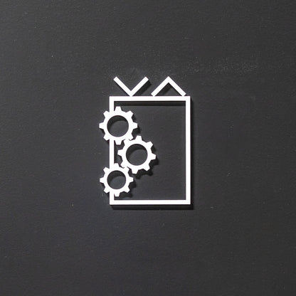 Pictogramme Salle mécanique ascenseur blanc, vue rapprochée