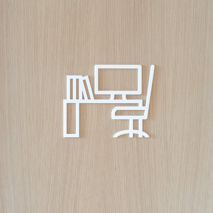 Pictogramme Bureau blanc, vue rapprochée