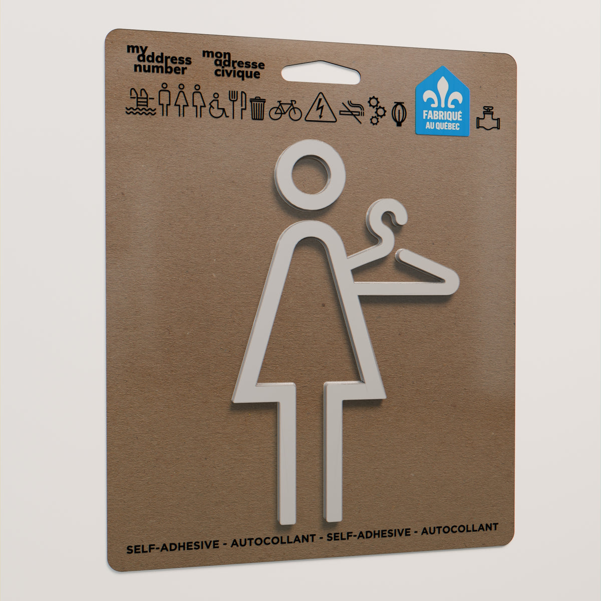 Pictogramme Vestiaire femme blanc dans son emballage
