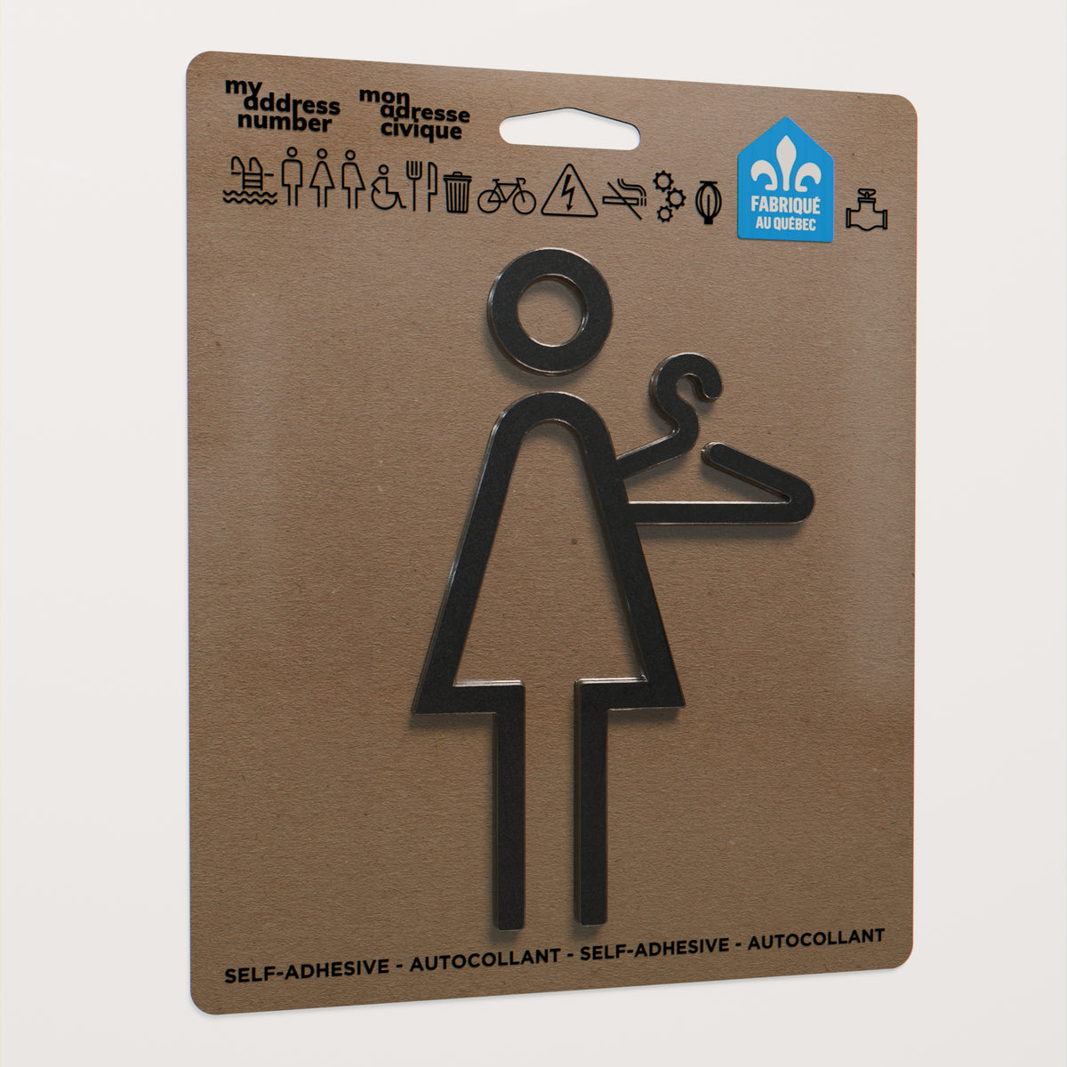Pictogramme Vestiaire femme noir dans son emballage