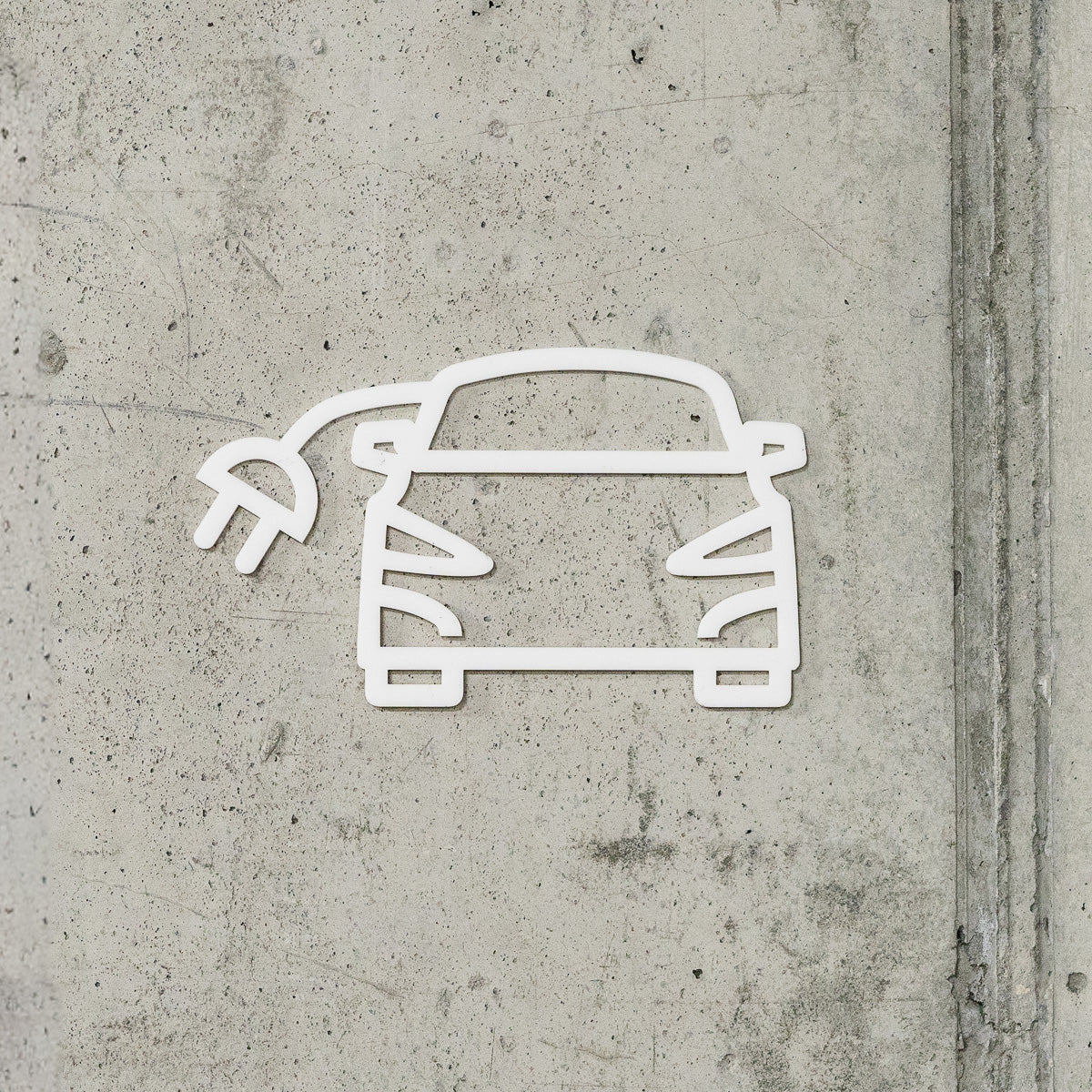 Pictogramme Voiture électrique blanc, vue rapprochée