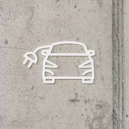 Pictogramme Voiture électrique blanc, vue rapprochée