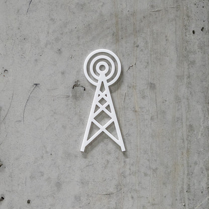 Pictogramme Télécommunication blanc, vue rapprochée