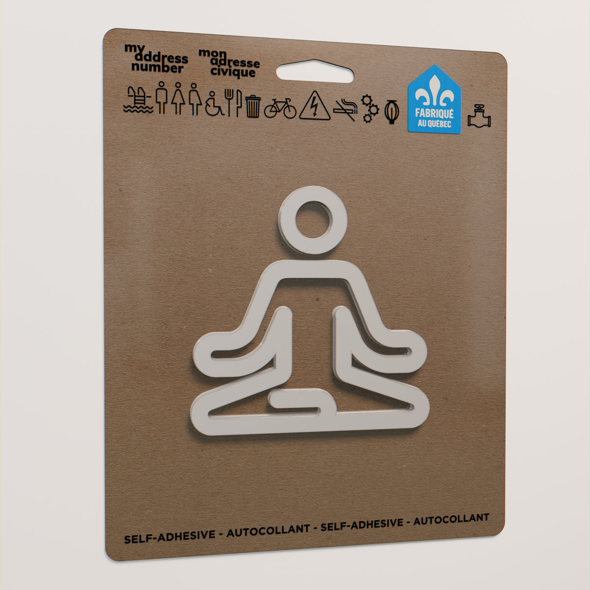Pictogramme Salle yoga blanc dans son emballage