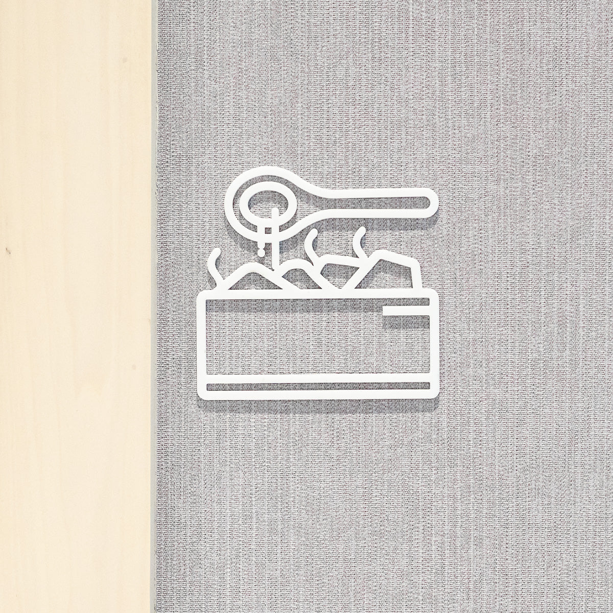 Pictogramme Sauna blanc, vue rapprochée