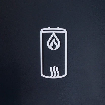 Pictogramme Réservoir eau chaude blanc, vue rapprochée